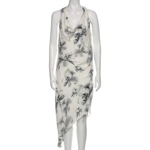 New Haute Hippie Summer dress white & black w/teal, Gorgeous on, silk, travel M